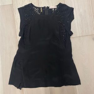 Rebecca Taylor Size 2 Sleeveless Black Silk Top w/ Lace Insert